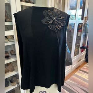 Ipekyol Black Knit Tank with Embroidered Flower Detail Size Small
